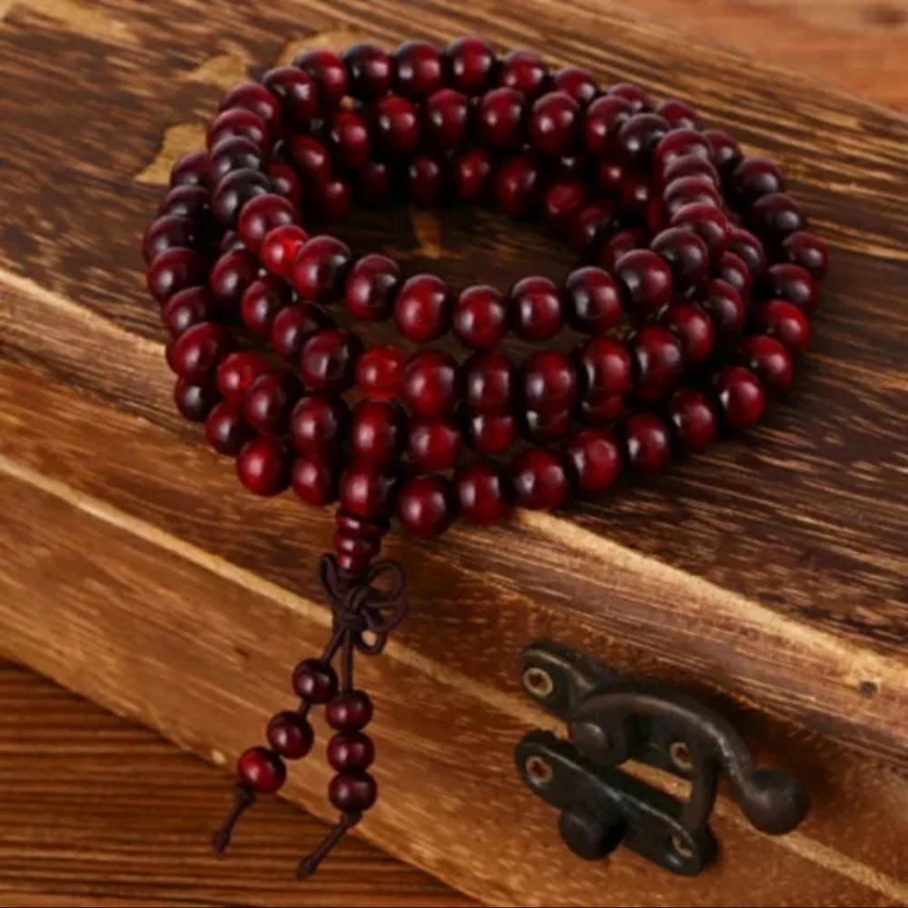 Mala Bead Yoga Sandalwood Wood Bracelet Red or Black Rosewood Bracelets
